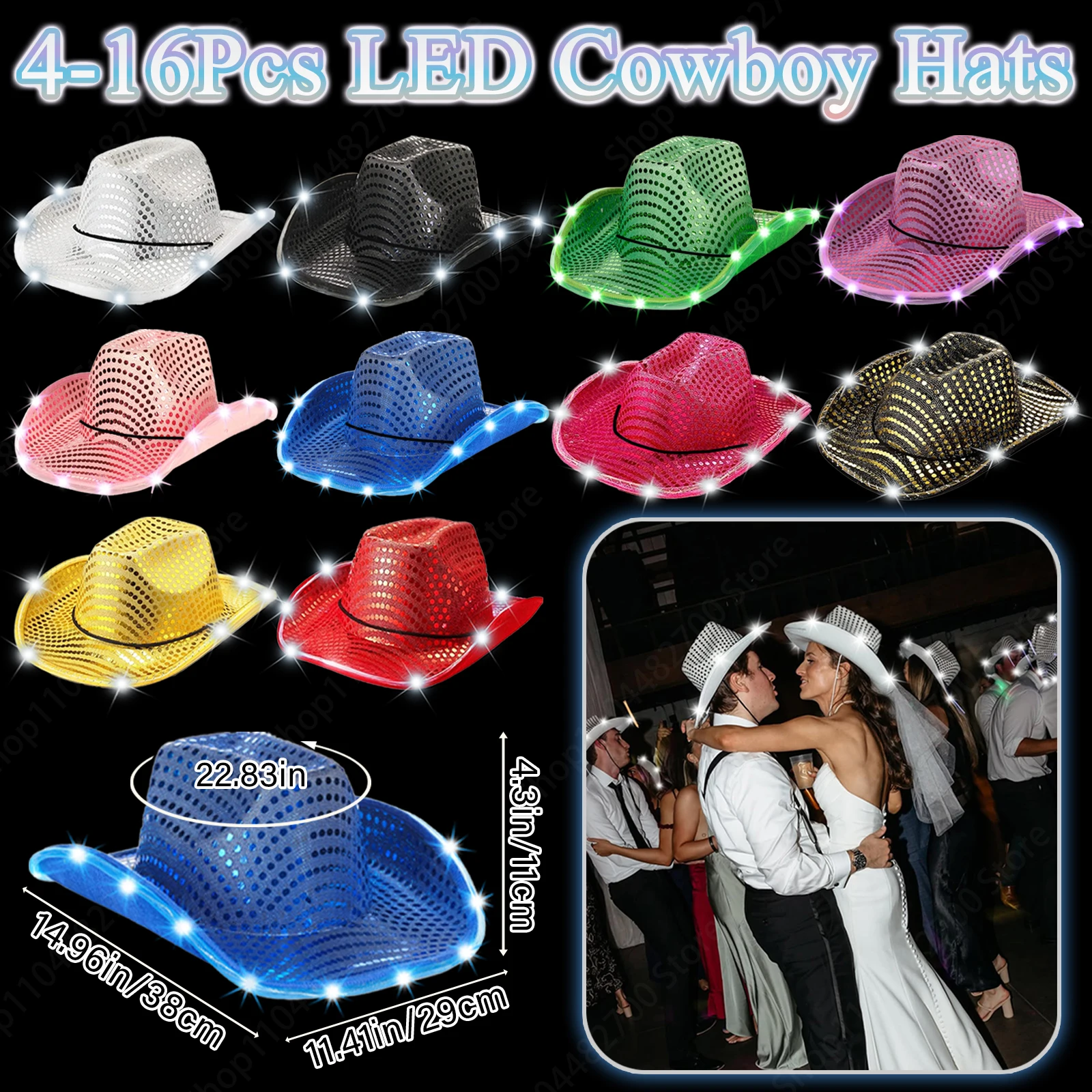 Party Hat Cone - 4/6/8/10/12/16 Stuks LED Cowboy Hoeden Bulk