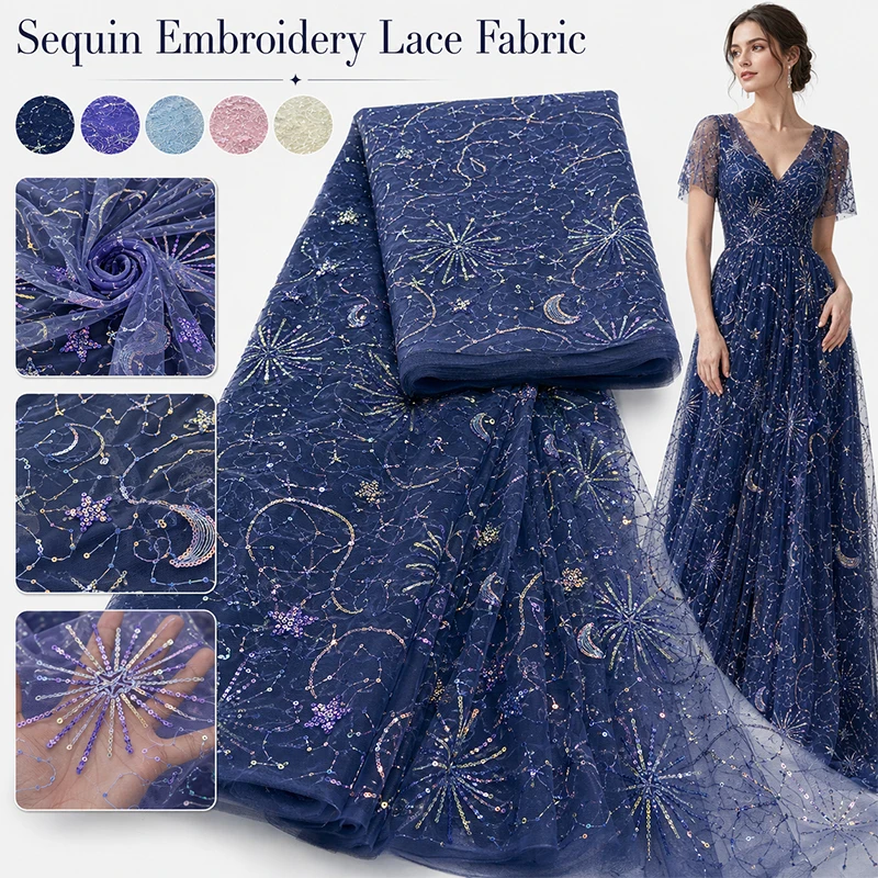 Glitter Tablecloth - Kleurrijke ster-maan-pailletten borduurwerk tule stof zachte