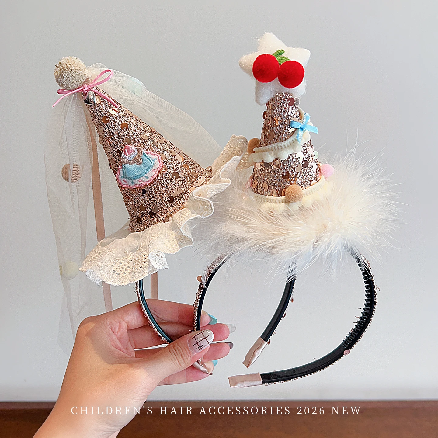 Party Hat Cone - Kinderen verjaardagsfeestje kegelhoed hoofdband tule sluier