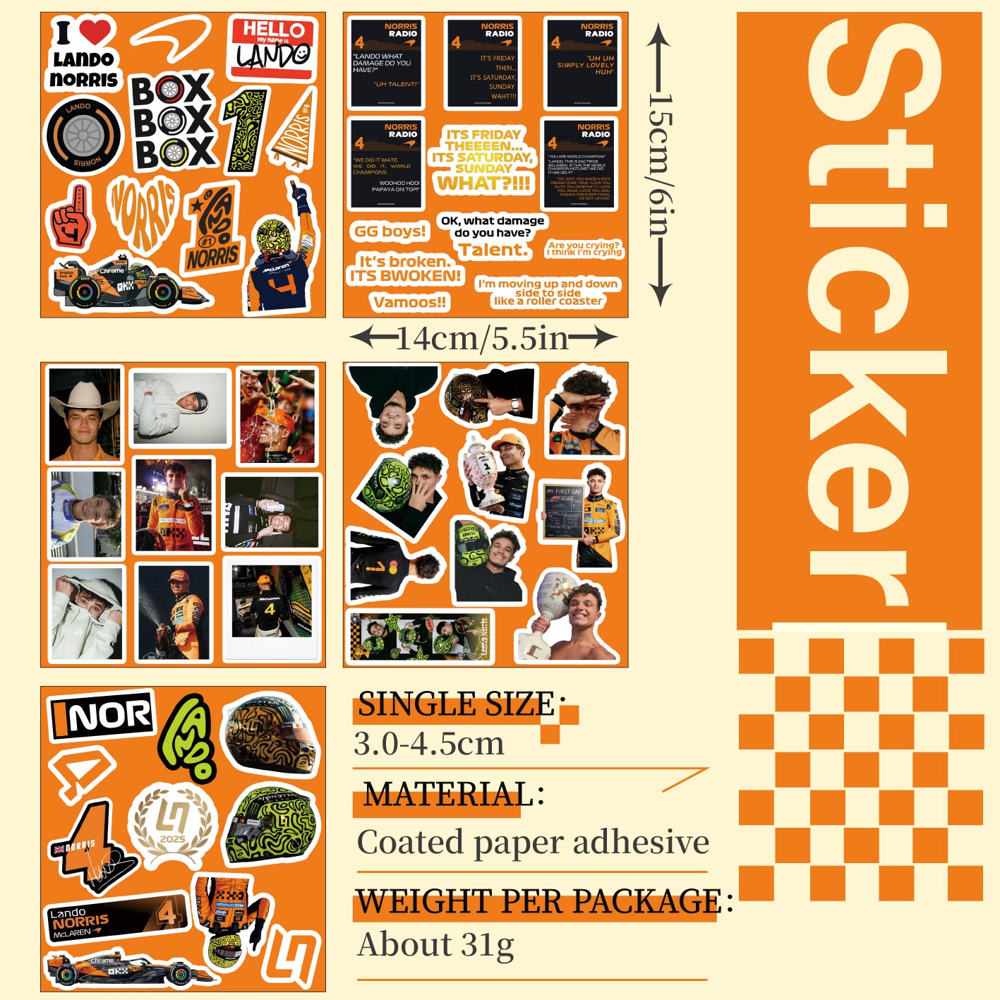 5-6 vellen F1-stickers, Norris - Supply Event recensie en prijs