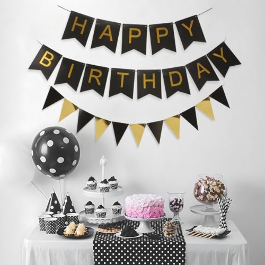 Zwart-goud gestreepte banner m - Party Banner Gold recensie en prijs